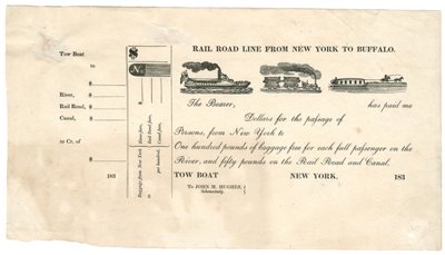 Linea ferroviaria da New York a Buffalo [biglietto per barca a rimorchio], 1830s da American School